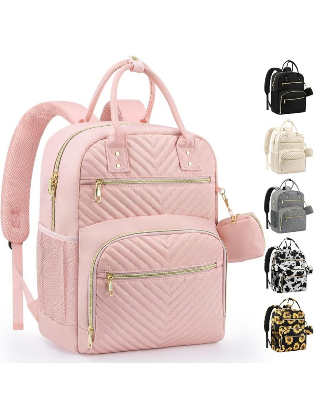 Stylish Baby Diaper Bag Backpack with Insulated Pocket & Pacifier Case - Pink